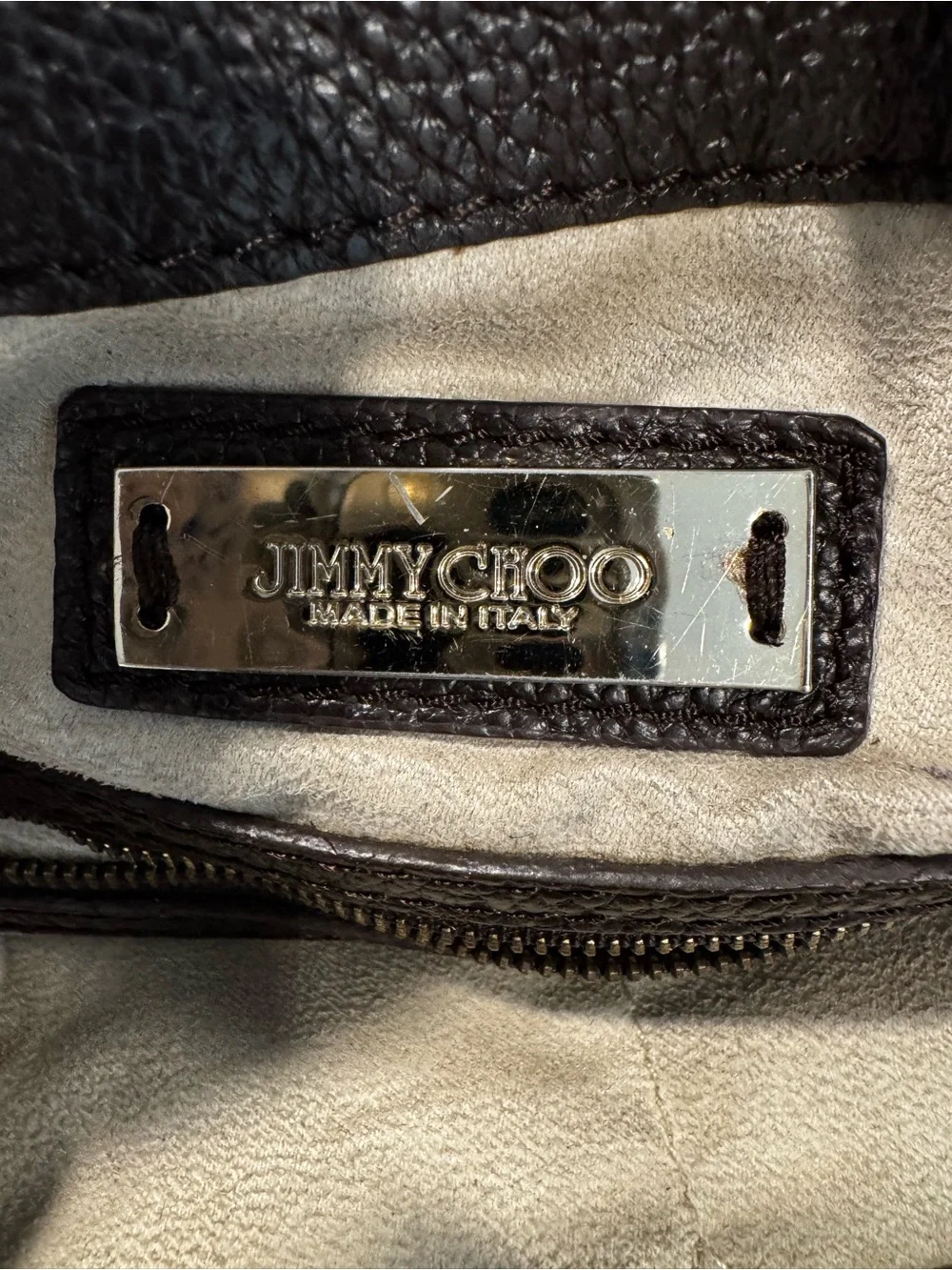 Jimmy Choo Dark Brown Leather Hobo Bag Silver Hardware Flaws Rare